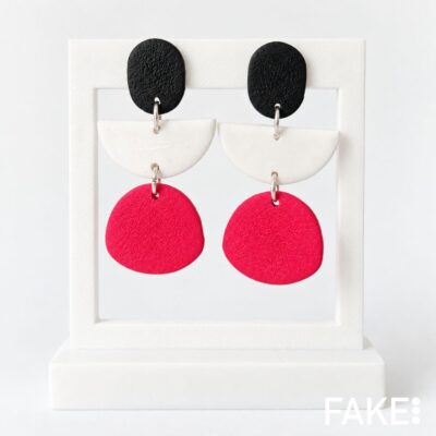Pendientes Studio Geometría negro, blanco y fucsia